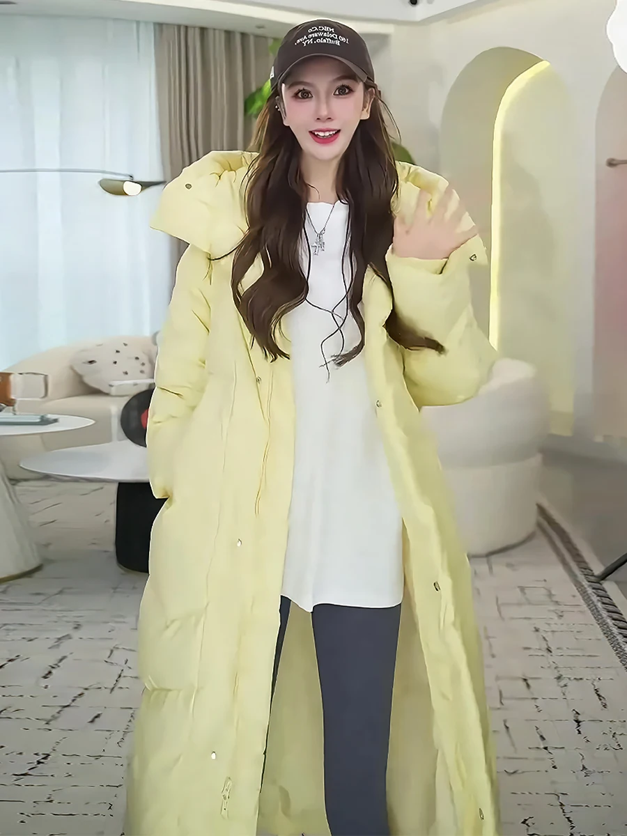 

Женское длинное утепленное белое пуховое пальто-пуховик с капюшоном, новая зимняя модная модель для повседневной носки