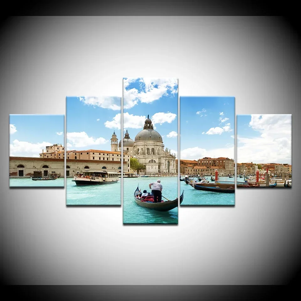 No Framed 5 pieces Grand Canal Venice Italy Window Home Decor Modular Pictures Canvas Paintings Printed Posters Wall Art