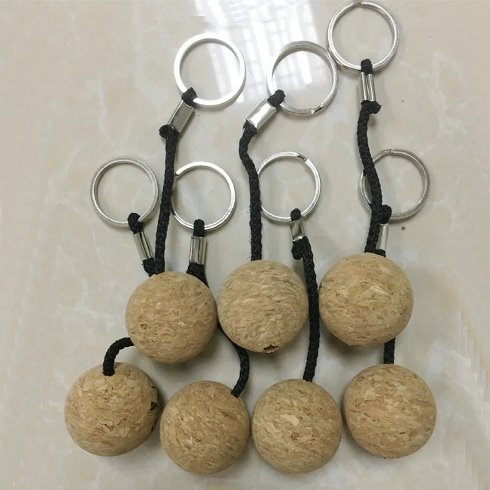 Floating Cork Ball Keychain 4 Pack Wooden Float Ring for Boating Fishing Sailing Surfing Water Sports