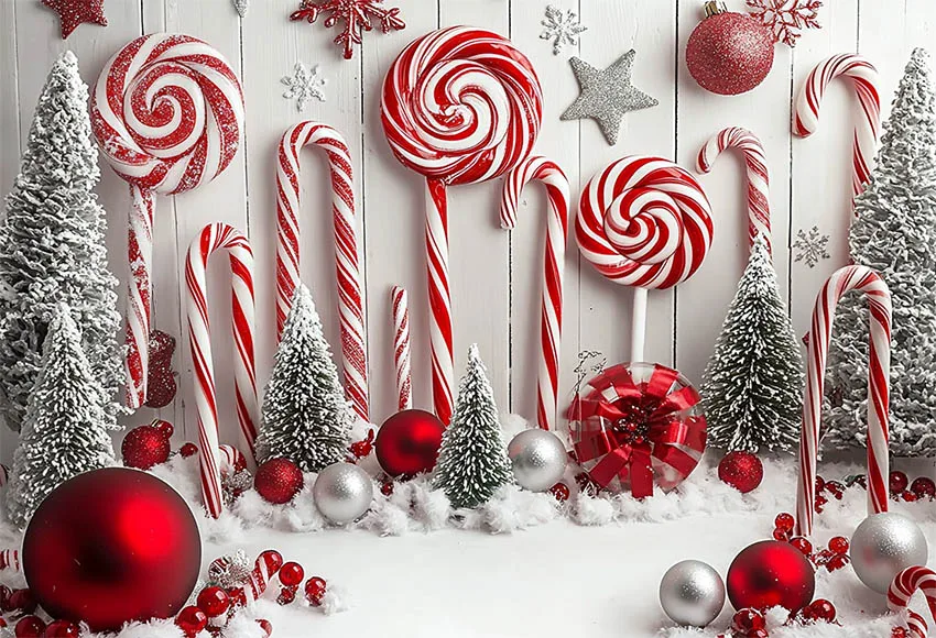 Mehofond Christmas Candyland Photography Backdrop Newborn Birthday Party Snow Balls Lollipops Trees White Background Photozone