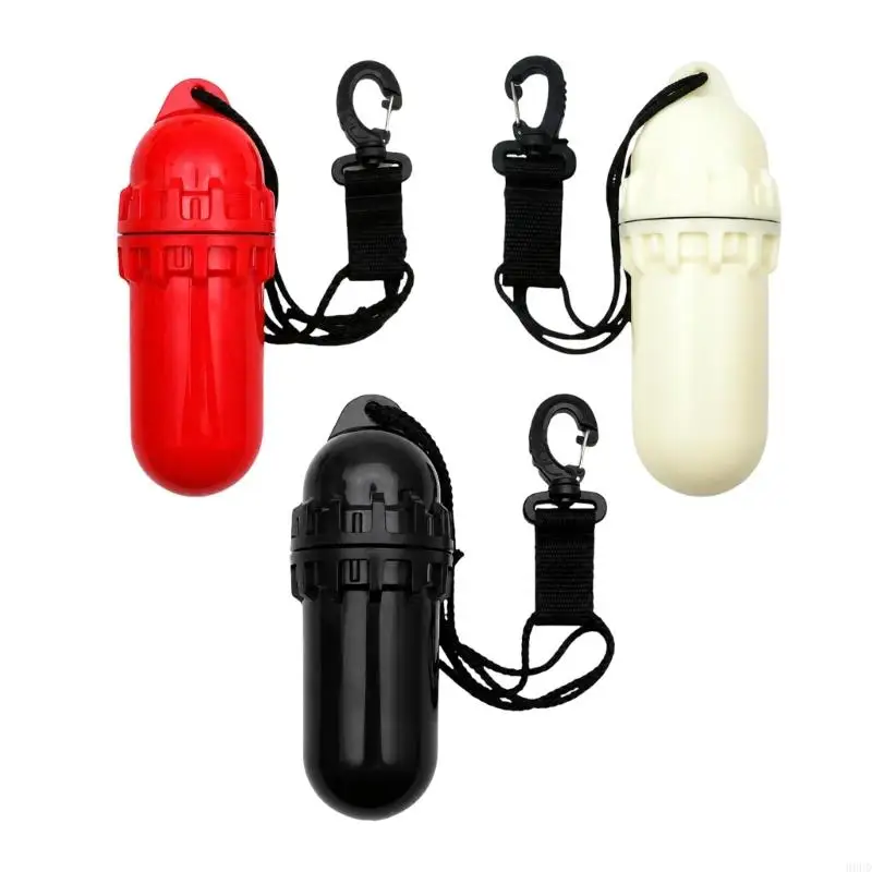 Small Water-Sports Accessory Container with Screw-Top Body, Connecting Cord and 360-Degree Rotating Snap-Hook Hardware 69HD