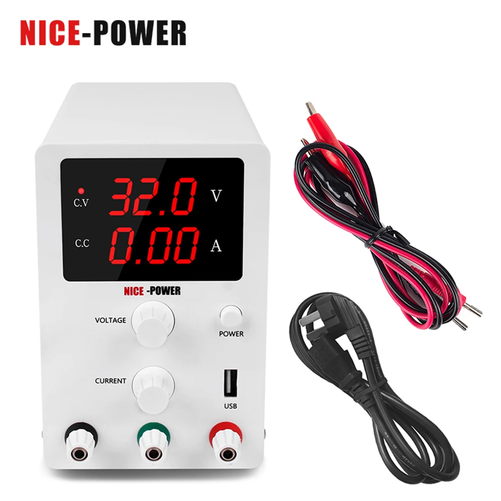 Nice-power LAB Digital Bench Regulated Switching DC Power Supply 30V 10A 5A USB Adjustable Laboratory Power Source Regulator