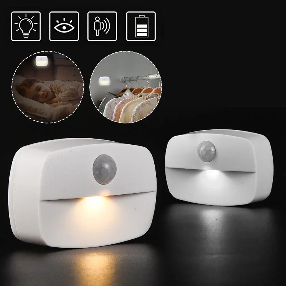 1-5pcs Stick-On Motion Sensor Night Light Battery Powered LED Lamp For Bedroom Bathroom Kitchen Hallway Stairs Closet Compact