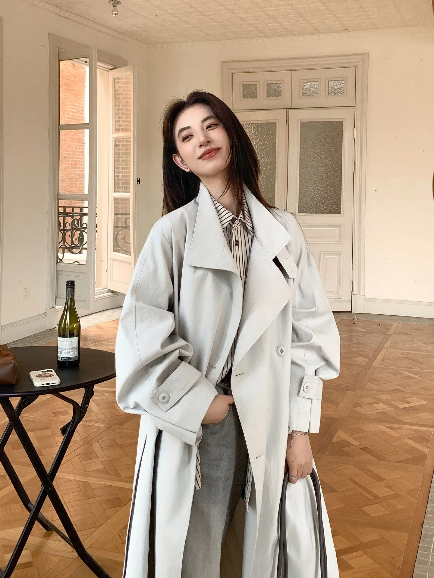 

Женское пальто TWINS Gali Theatre в корейском стиле с воротником-стойкой, осеннее, новое, на двойной пуговице, средней длины, верхняя одежда