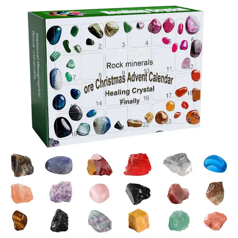 2025 New Year Gemstone Advent Calendar 2024 Natural Stone Gift Box Meditation Stocking Stuffers Gifts for Crystal Gem Collectors