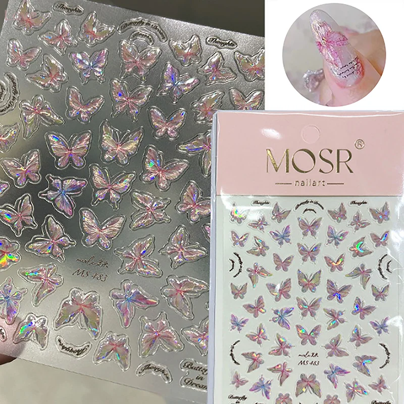 [L&P] 1 ورقة فلاش جزء الصدف ضوء فراشة ملصقات الأظافر الربيع مسمار الفن صائق تصميم مانيكير أداة