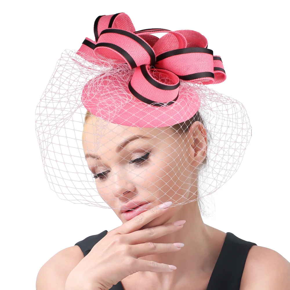 

Ladies Fancy Races Wedding Hats Fascinators Bridal Headwear With Veilling Party Tocados Sombreros Bodas Imitation Sinamay Hats