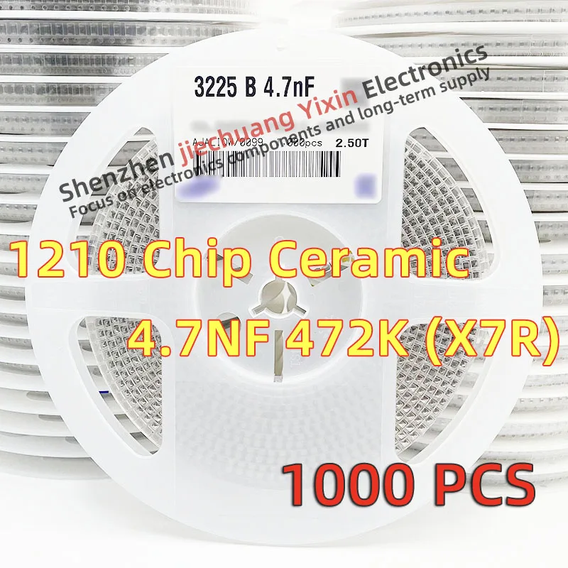 

Chip Ceramic Capacitor 1210 4.7NF 100V 250V 500V 630V 1000V 1KV 472K 10% accuracy X7R material 3225 Capacitance 1000pcs