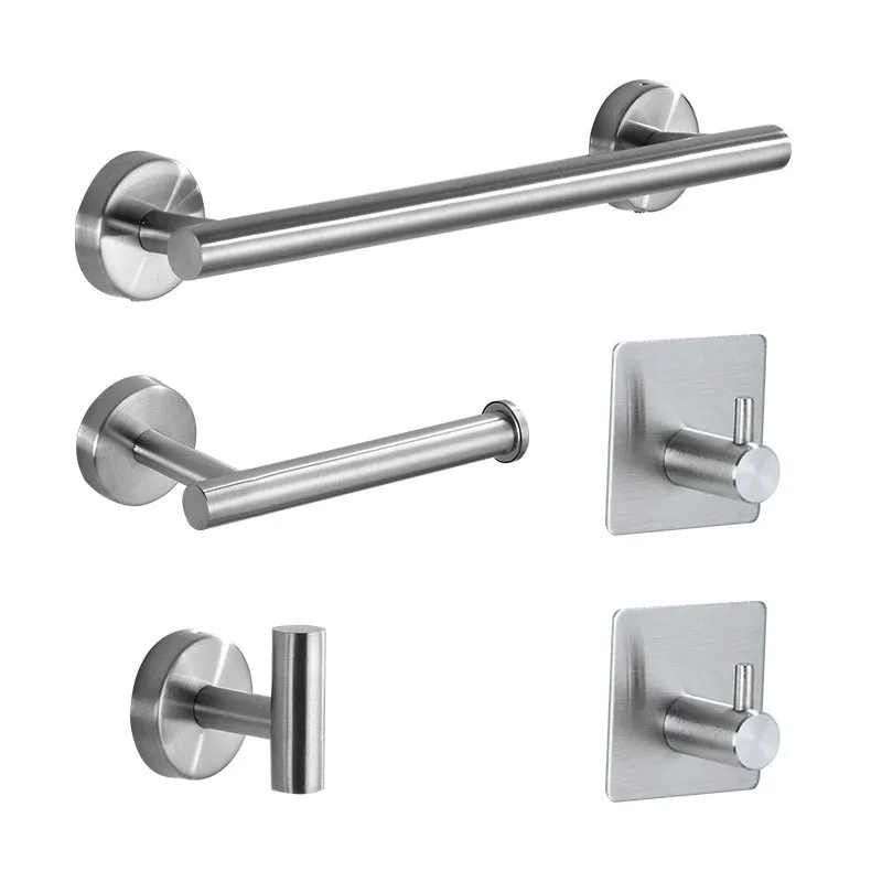 Silver Black Robe Hook Towel Rails Bar Rack Shelf Tissue Paper Stainless Steel Bathroom Hardware Set Bathroom Accessories O