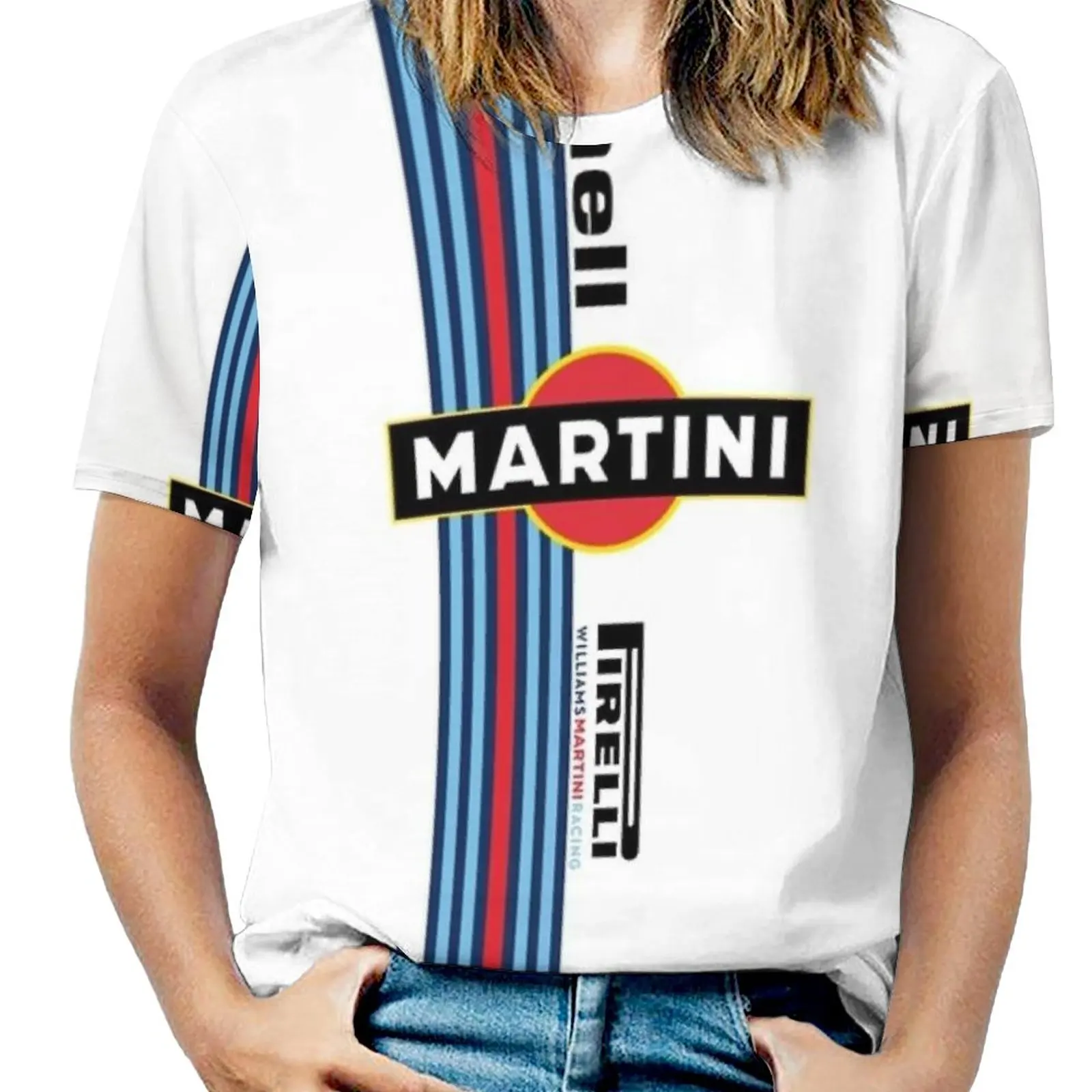 Martini Racing 2198 Women Print T Shirt Casual Off Shoulder Loose Pullover Tops Fashion Clothes Racing Cars Motorbike Martini