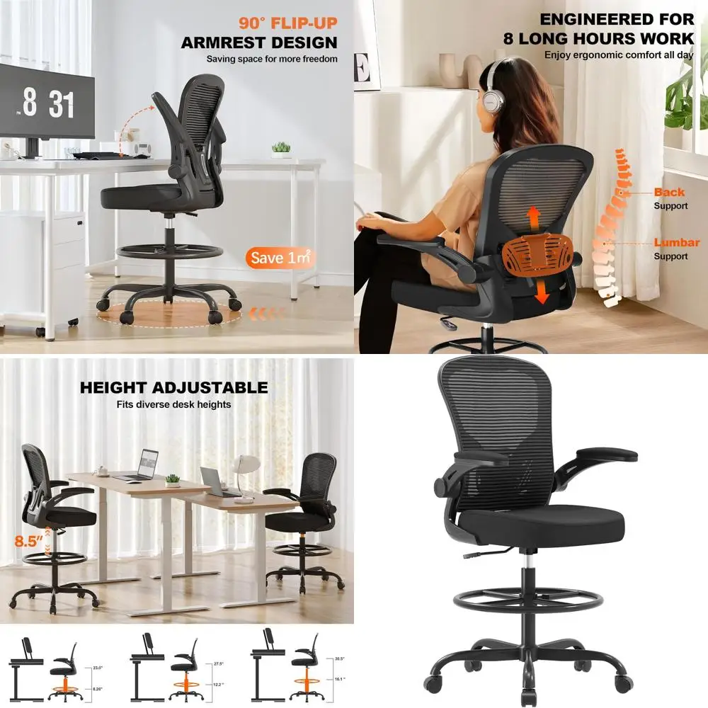 

Ergonomic High-Back Office Chair with Adjustable Armrests, Mesh Seat, Lumbar Support, and Swivel Base for Comfortable Seating