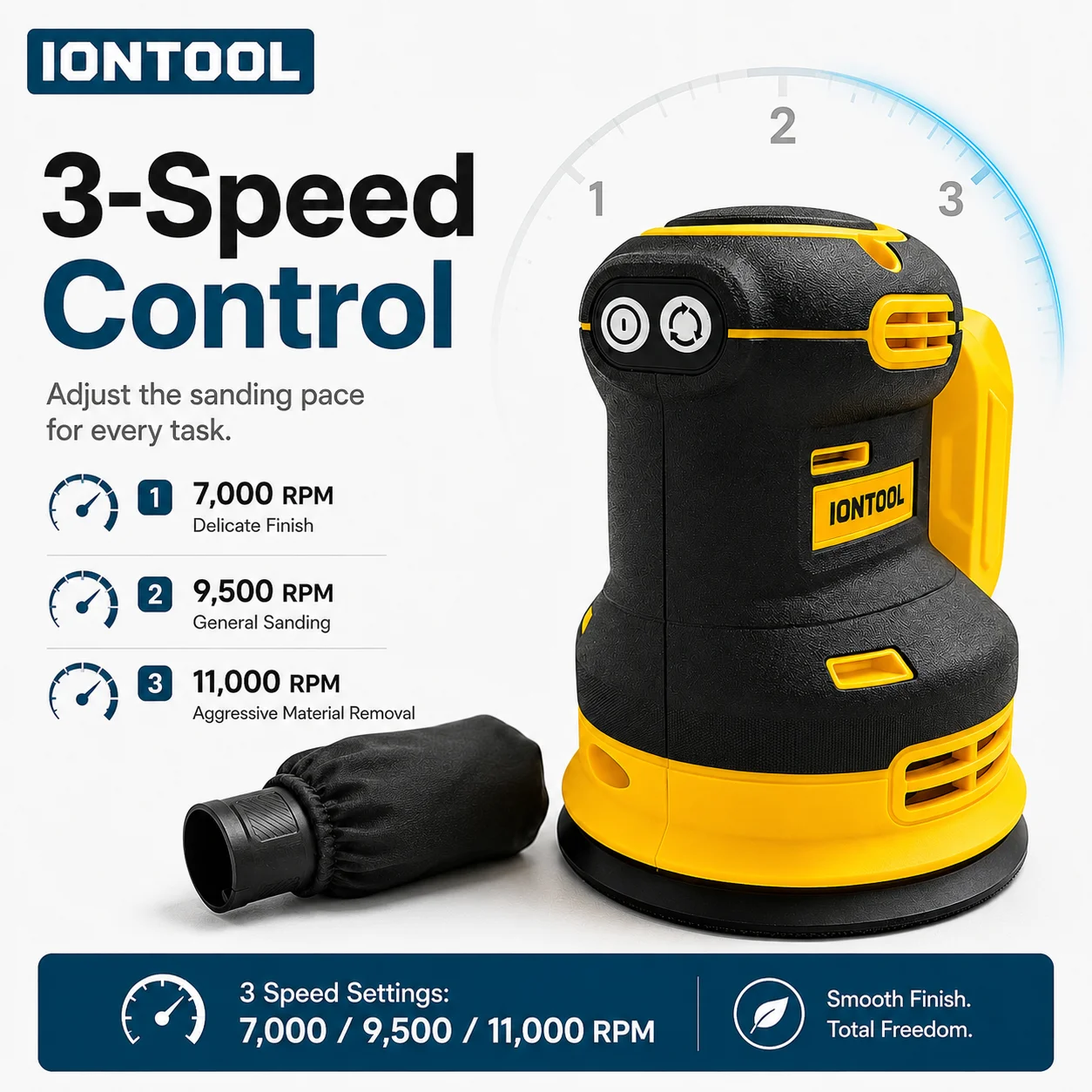 IONTOOL Yellow Cordless Sander Portable 180mm for Home Garage DIY Wood Furniture Sanding and Metal Polishing Bare Unit