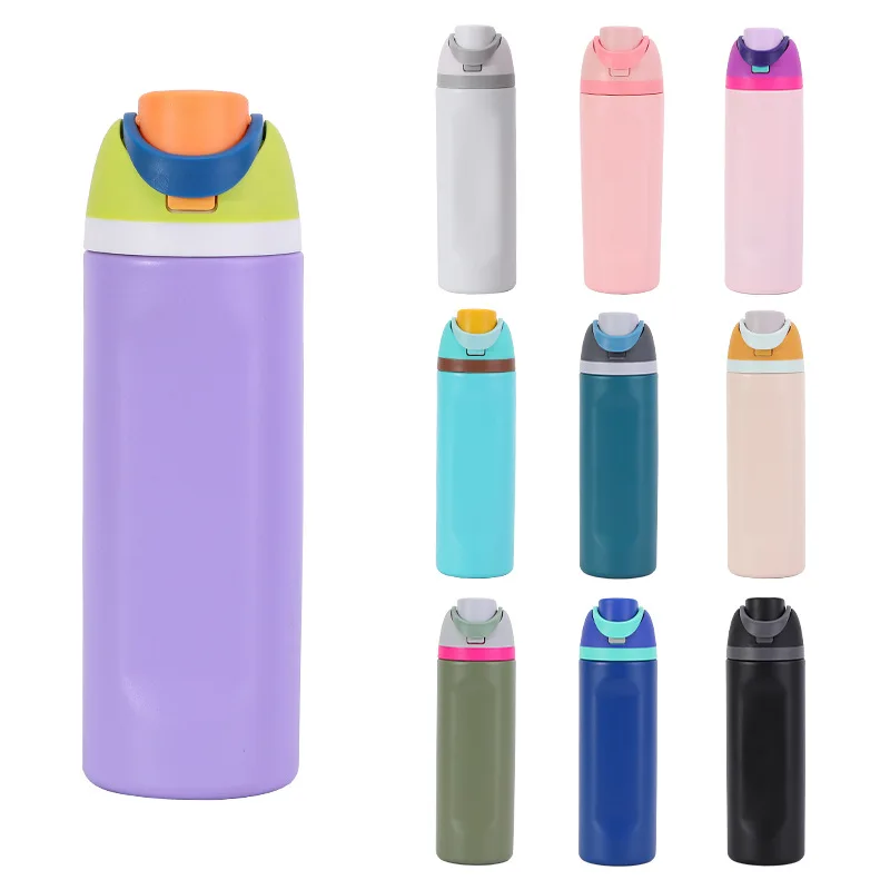 Nouvelle gourde de fitness en acier inoxydable 304 de 16/19/24/32 OZ avec poignée, bouteille isotherme de couleur macaron, grande capacité, paille, gobelet à fruits