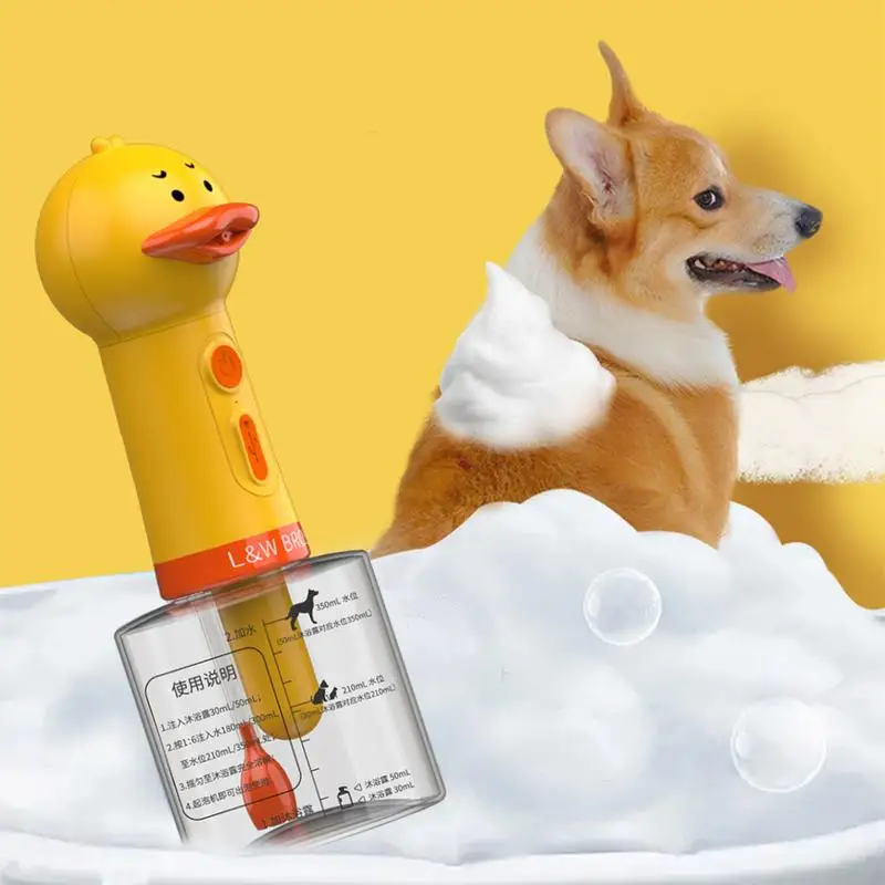 Yellow Duck Pet Cleaning Machine Type-C Charging Automatic Soap Dispenser For Cat & Dog Cleaning Bathing Liquid Soap Shampoo