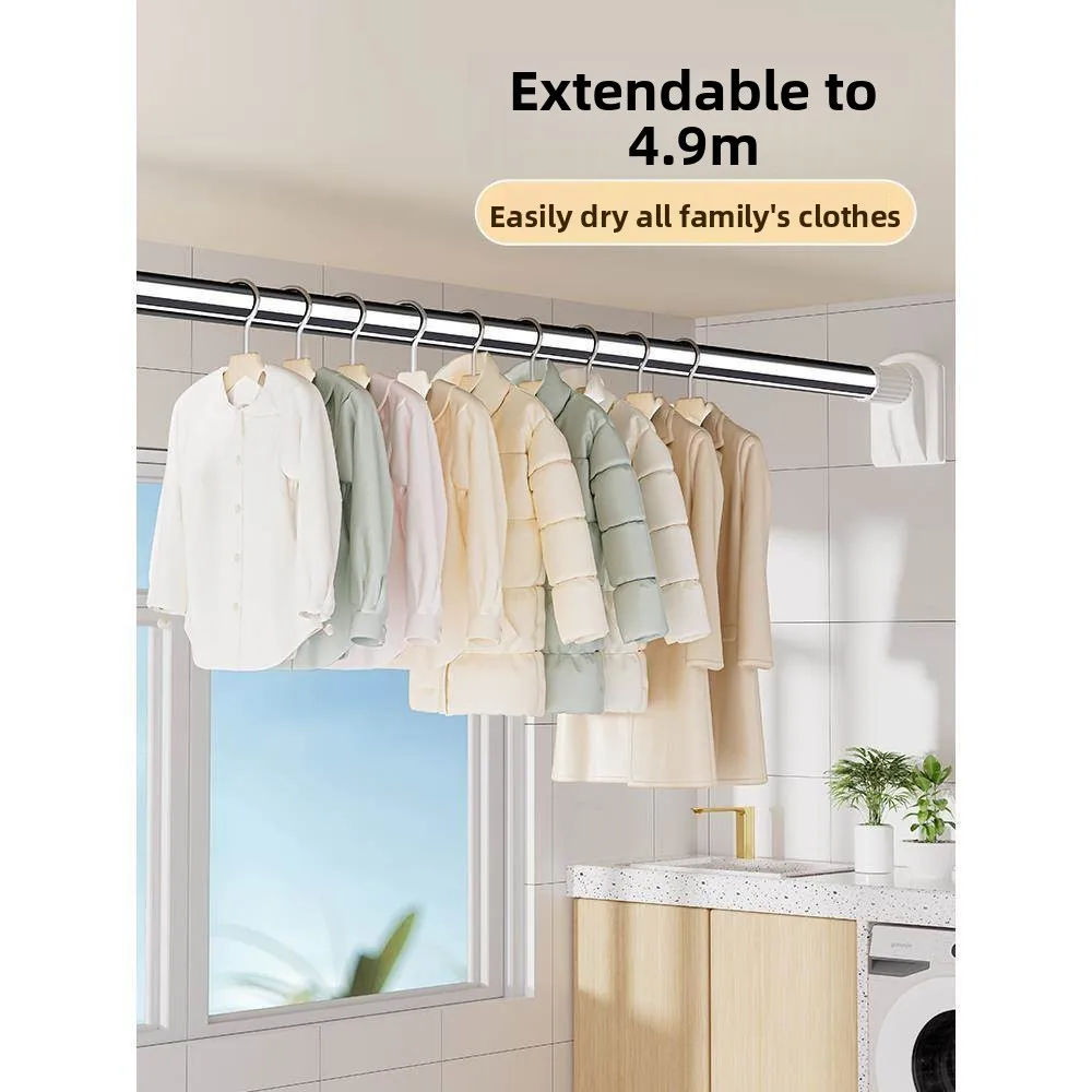 Stainl Steel Retractable Clothes Drng Rods No Drilling Required for Balcony Home Use Fixed Curtain Batoom Hanging