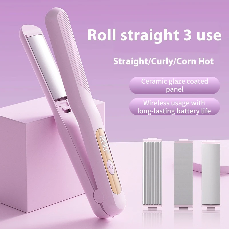 3-in-1 interchangeable head straightener and curling iron, cordless straightener/curling iron, hair straightener comb view 2