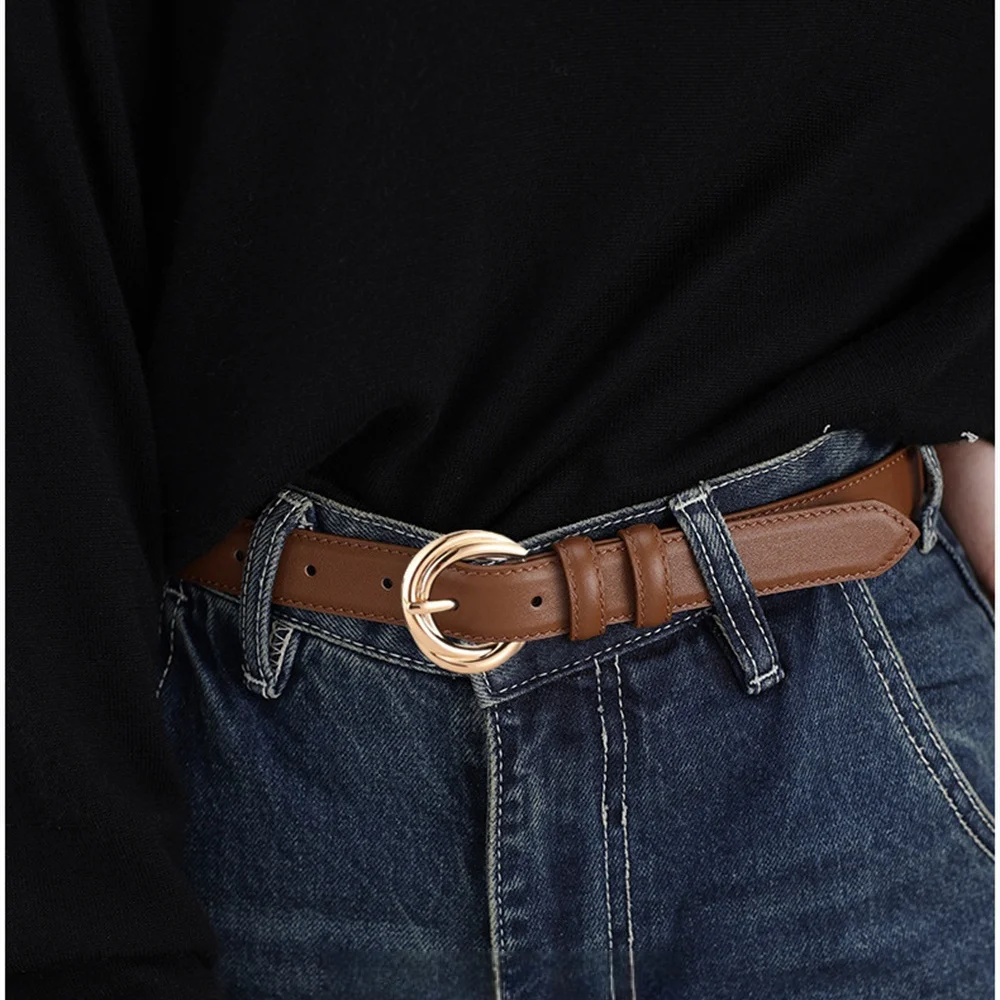 เข็มขัดหนังแท้สำหรับผู้หญิง, ตกแต่งเข็มขัดสานเข็มขัดแฟชั่นหัวเข็มขัดห่วงหมุดเข็มขัดนุ่มหรูหราสำหรับผู้หญิงกางเกงยีนส์