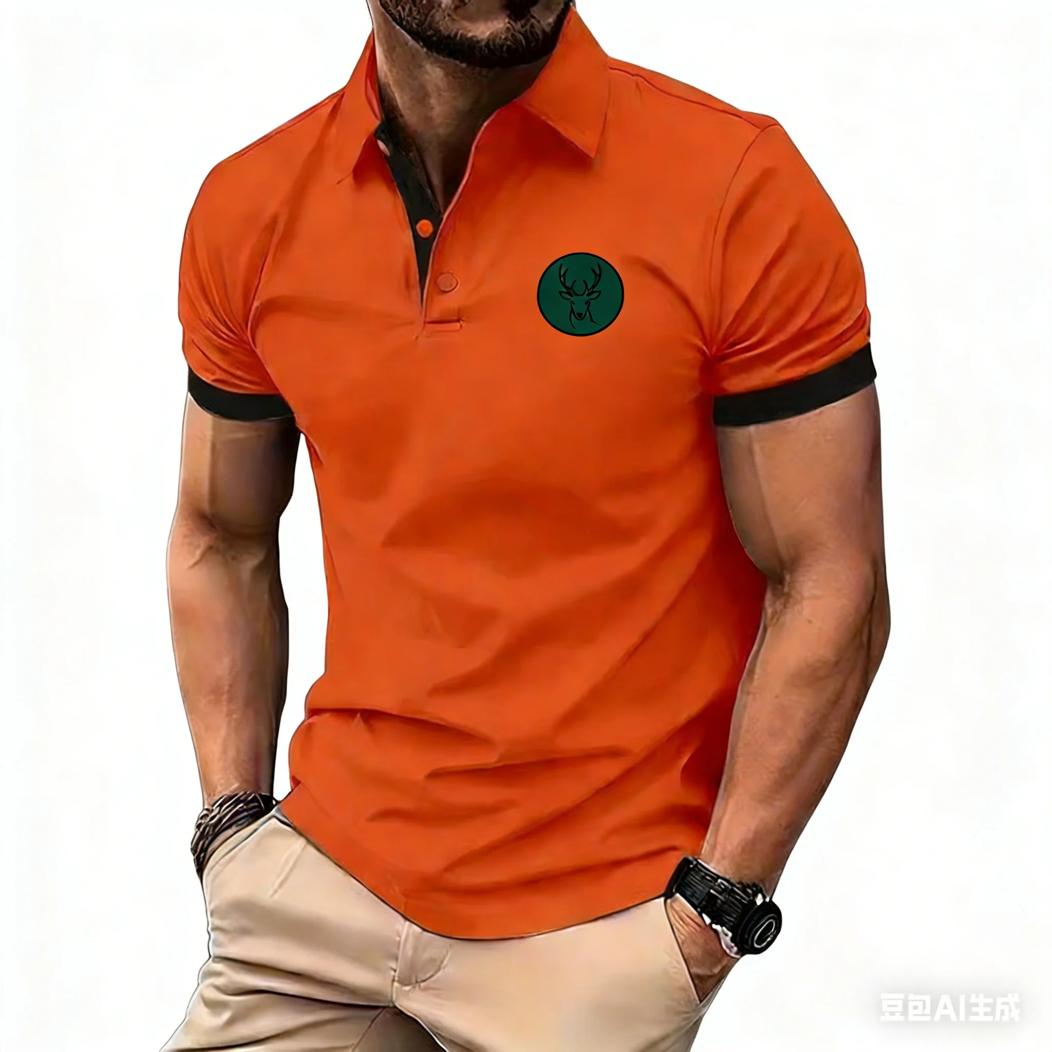 

Summer leisure Polo Solid color casual men's polo Vintage pattern print shirts for man polyester Outdoor sport polo Men clothing