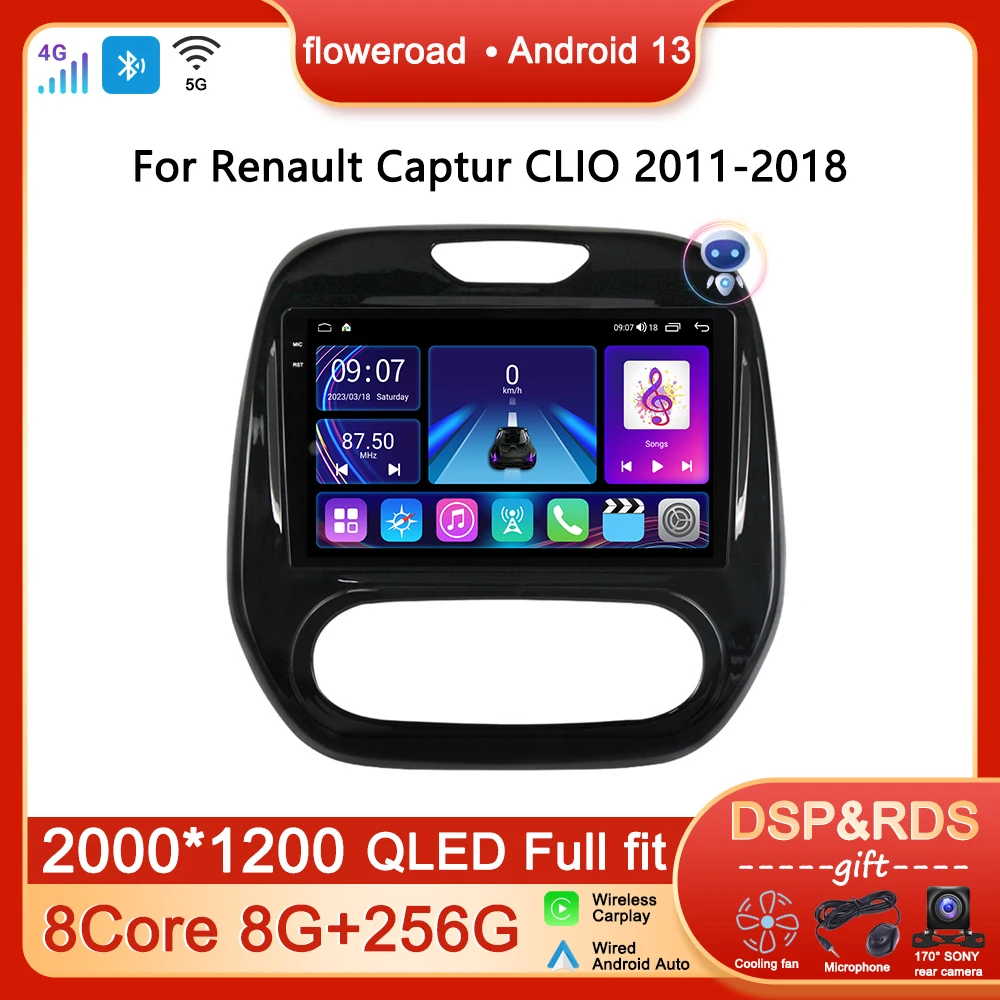 

Car Radio Multimedia Player For Renault Captur CLIO Samsung QM3 2011-2018 Manual Android Carplay Navigation GPS Stere WIFI Video