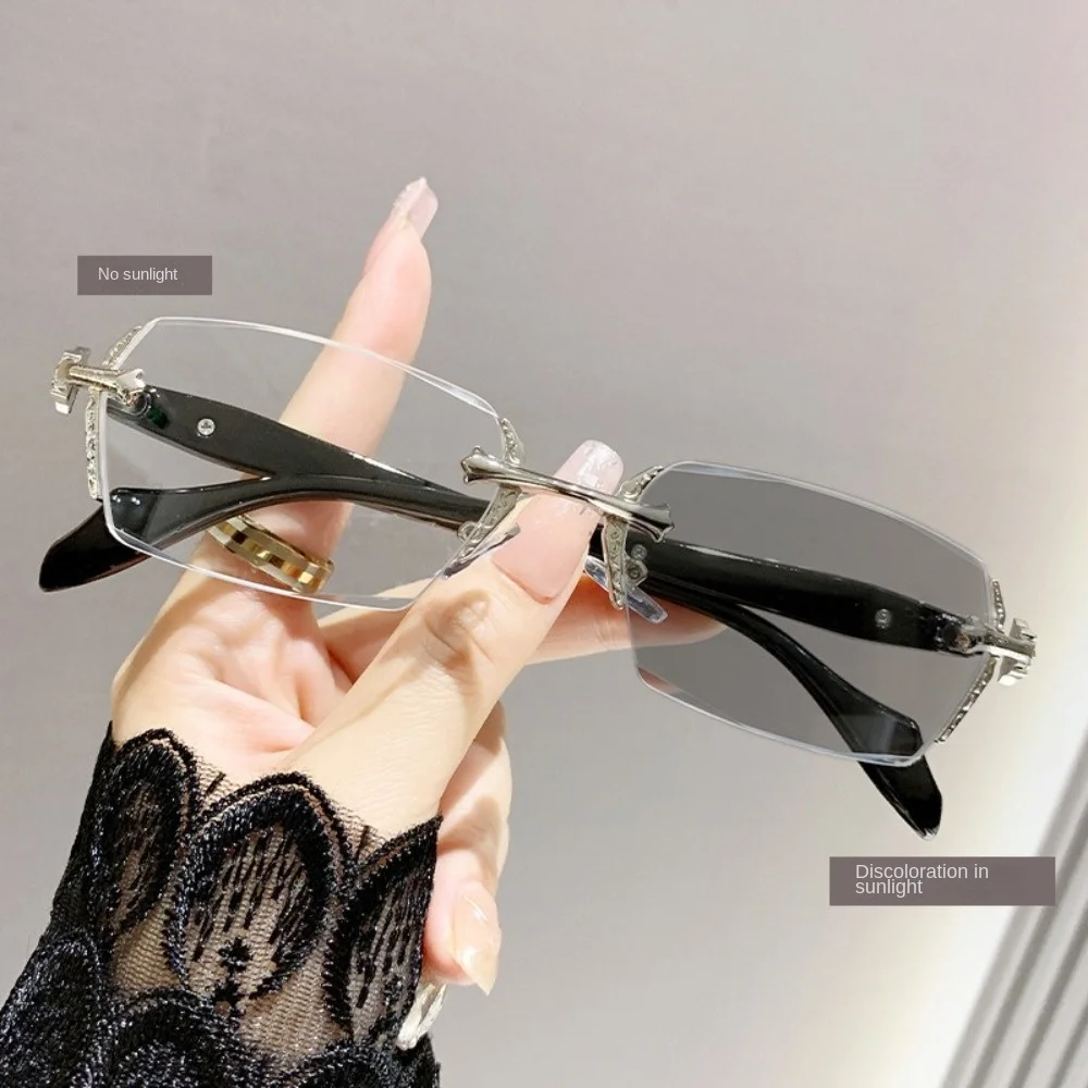 Y2K винтажные безрамные очки с обрезанными краями, защита глаз, очки с защитой от синего света, металлические очки для путешествий