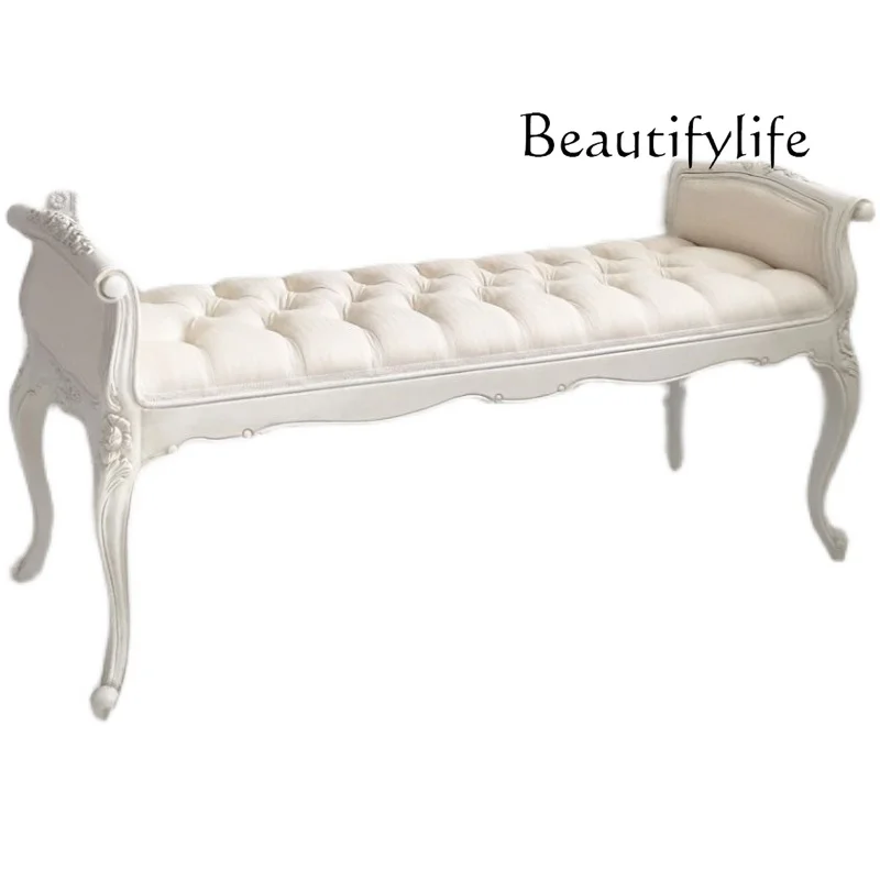 

American Light Luxury Wood Carved Bed End Stool Bedroom Bed Stool Nordic Style Leisure Sofa Stool