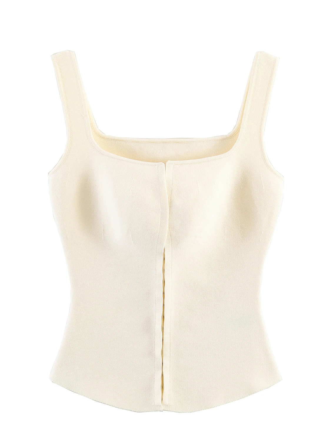 Women's Knitted Slim Fit Vest Square Collar Wide Strap Crop Top Waist Cinched Fashionable Chinese Production Short Length