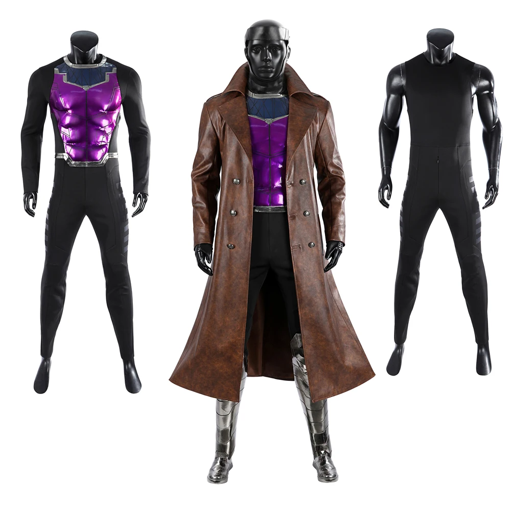 Movies DP3 Gambit Remy Cosplay Costume Etienne LeBeau Leather Trench Jumpsuit Headmask Outfit Halloween Party Roleplay Uniform