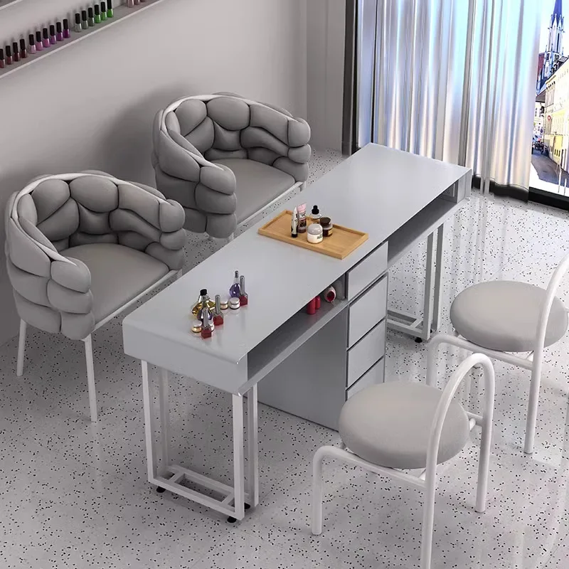 Modern Luxury Cream Nail Table and Chair Set Multi-Functional for Single and Double Beauty Salons Light-Style