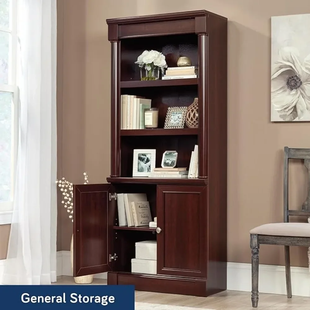 Book Shelf, Bookshelf with Storage, Library Bookcase with Doors and Adjustable Shelves， Select Cherry