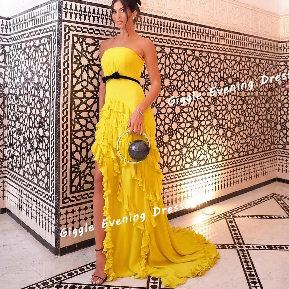 

Giggle Crepe Strapless Tiered Ruched Elegance Prom Gown Saudi Arab Summer Floor-Length Evening Party Dresses for Women 2024