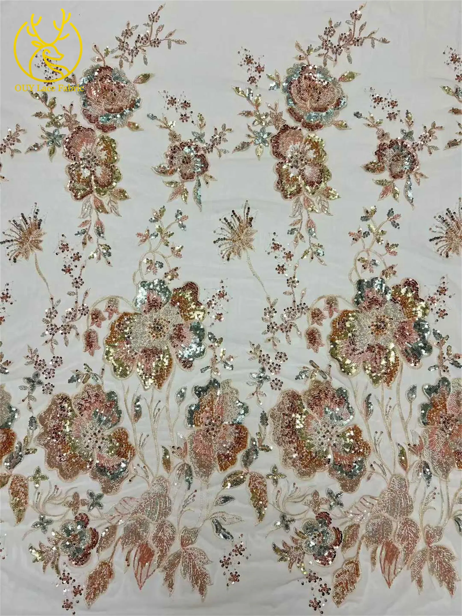 Afrikanischer schwerer Perlen-Spitzenstoff, 5 Yards, luxuriöse französische Pailletten-Spitze, Nigeria-Stickerei, Tüllspitze für Hochzeitskleider – Detail 5