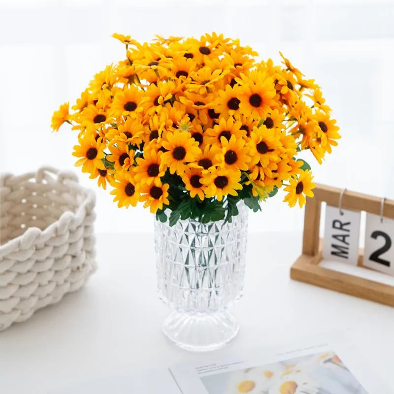 Artificial Flower Silk yellow Little Daisy High Quality Wedding bridal bouquet Home vase table diy gift box scrapbook Decoration