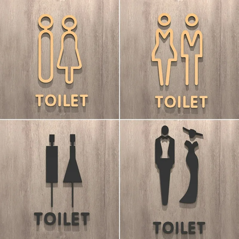

Customizable Color Toilet Sign Plate Acrylic 3D Wash Room Door Wall Label Sticker Wc Holder Signage Board Art Hotel Home Decor