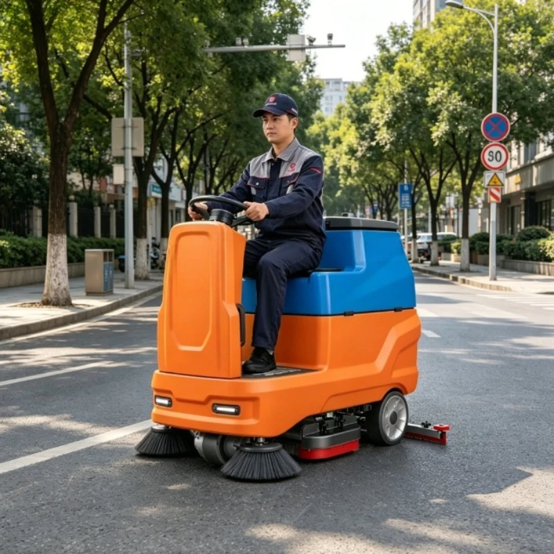 Electric Road Sweeper Four Side Brush Park Sweeping Rig For Large Community Wide Avenue Leaf Sand Clearing Works
