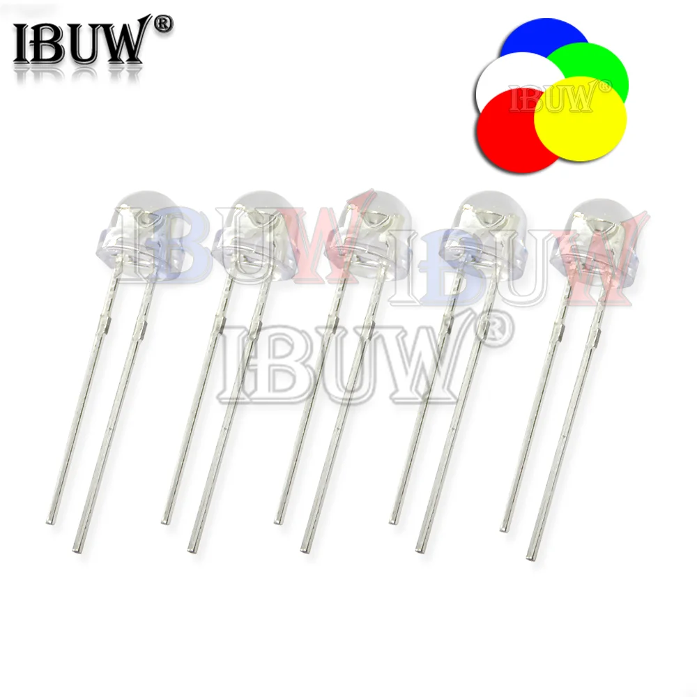 100PCS 5mm LED Diode Straw Hat White Red Green Blue Yellow Purple Light Transparent Light Emitting Diode