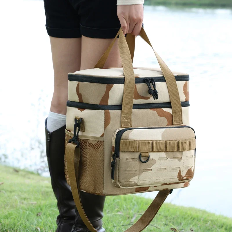 

Outdoor Picnic Cooler Bag Work Leakproof 2-Layer Tactical Lunch Bag Insulated Durable Thermal Cooler Bag Meal Camping Picnic