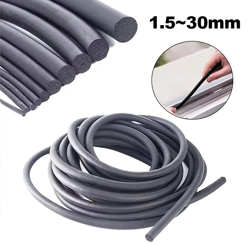 1-30M EPDM Sealling Strip 1.5/2/2.5/3/3.5/4/4.5/5/5.5-22/25/30mm Sound Proofing Dustproof Foamed Rubber O Type Round Seal Strips