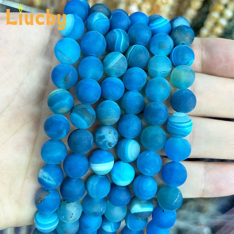 Naturstein, mattblaue, gestreifte Achatperlen, DIY-Schmucksets, Accessoires, Ringe für die Schmuckherstellung, 15 Zoll, Großhandel, 4/6/8/10/12/14 mm. – Detail 5