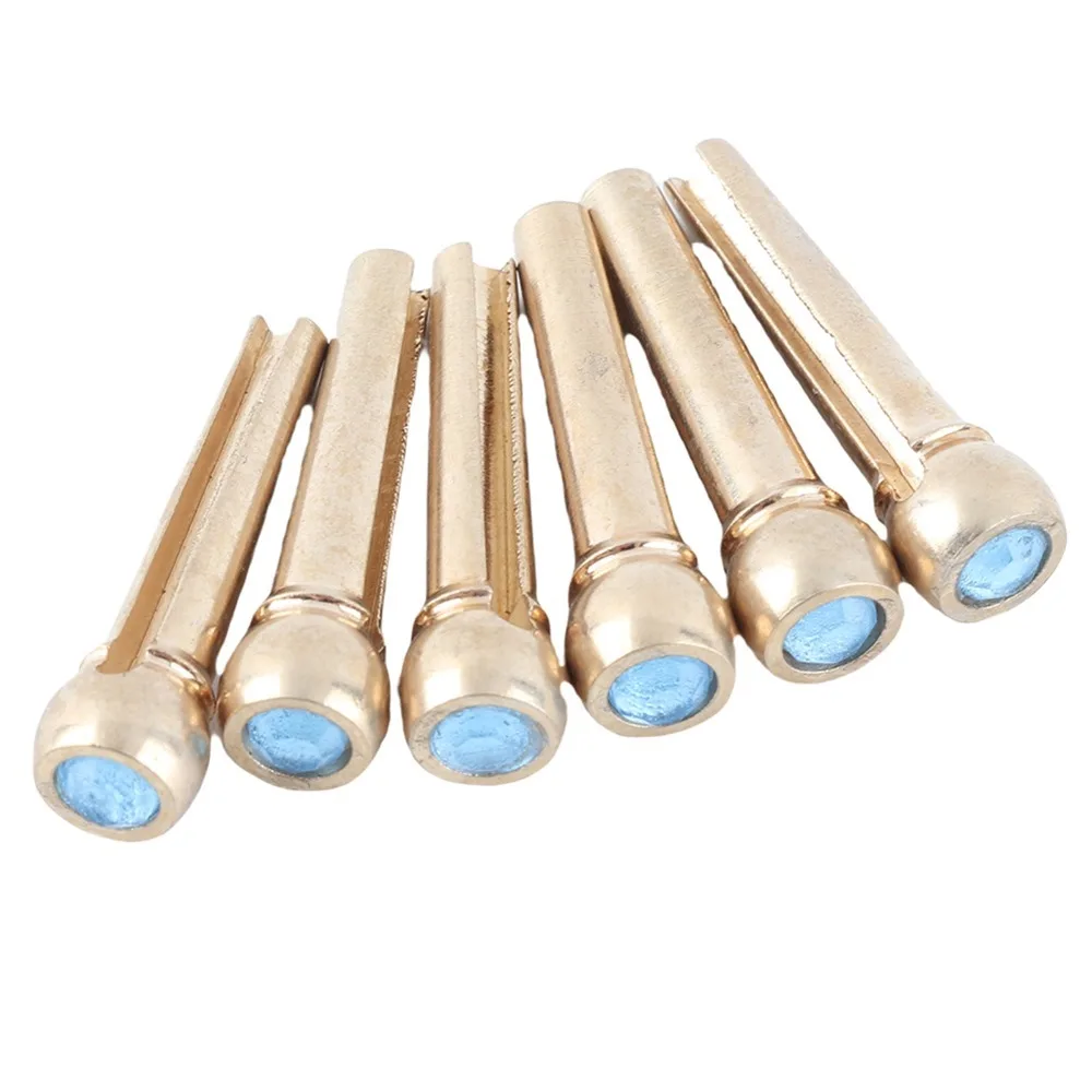 6PCS Crystal Glass Dot Decor Guitar Bridge Pins Metal Yellow,Pink, Water Blue, Dark Blue Music Instrument Parts Fixed Cone