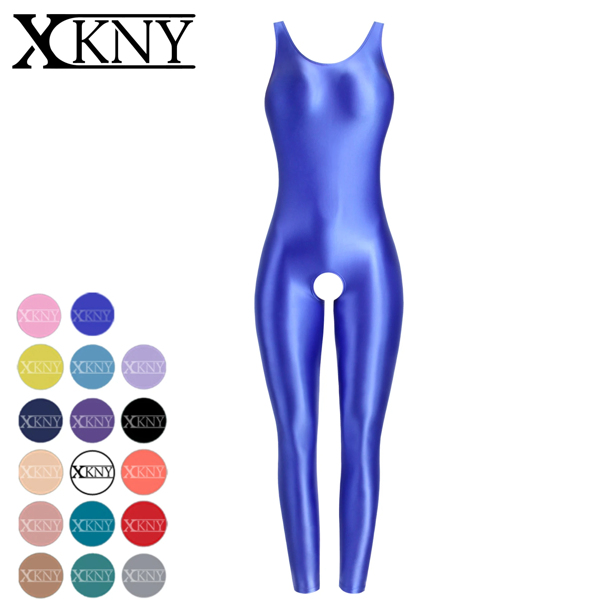 XCKNY satin glossy tights One Piece Skin Bodysuit sports yoga Jumpsuits high Stretch bodysuit Spandex Open crotch Zentai Suit