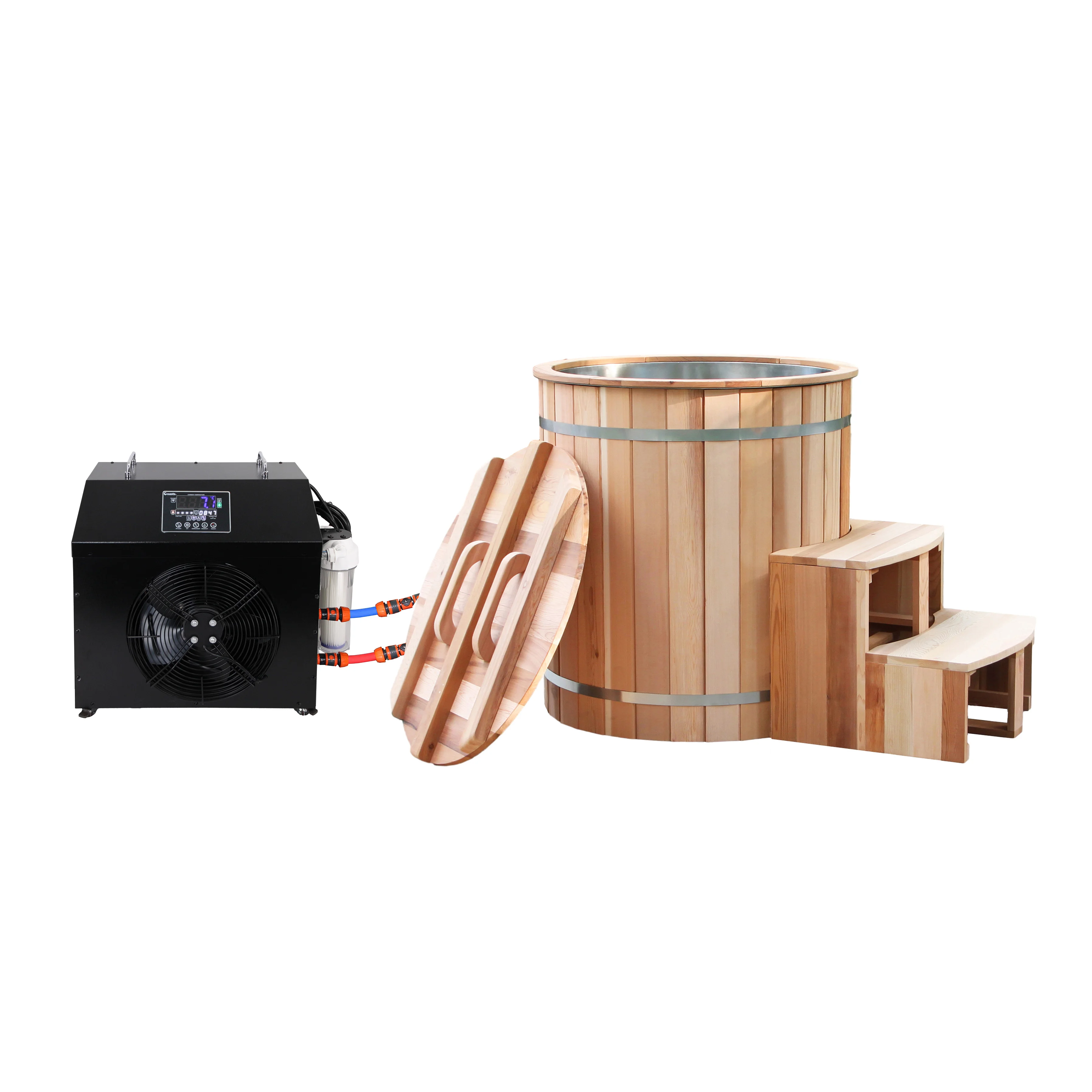 Red Cedar Outdoor Traditional Cold for Bathtub Electric Heating 1 Person Capacity for Ice Bath Recovery