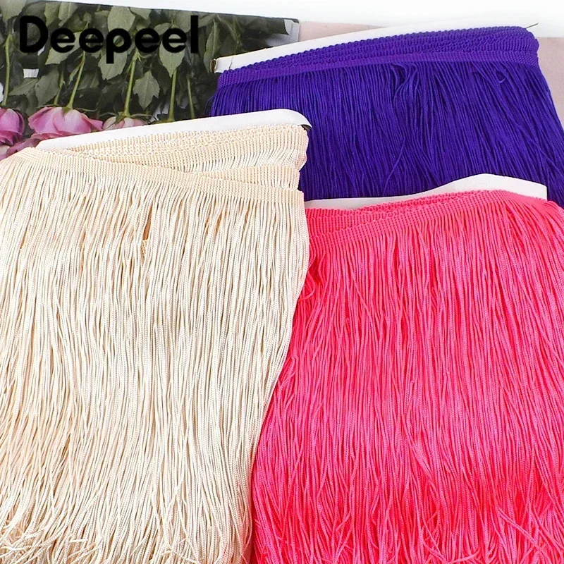 Deepeel 5/10Meters 30cm Colored Tassel Fringe Trim Woven Lace Ribbon Fringes for Sewing Clothes Stage Latin Dance Dress Fabric