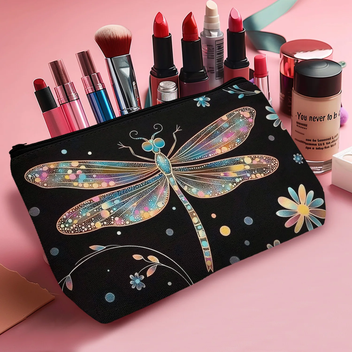 1 Pc Dragonfly Makeup Bag Cosmetic Travel Bag Multi Functional Pouch Gifts For Friends Women Outdoor Home Beach 8.66x5.51Inch_a