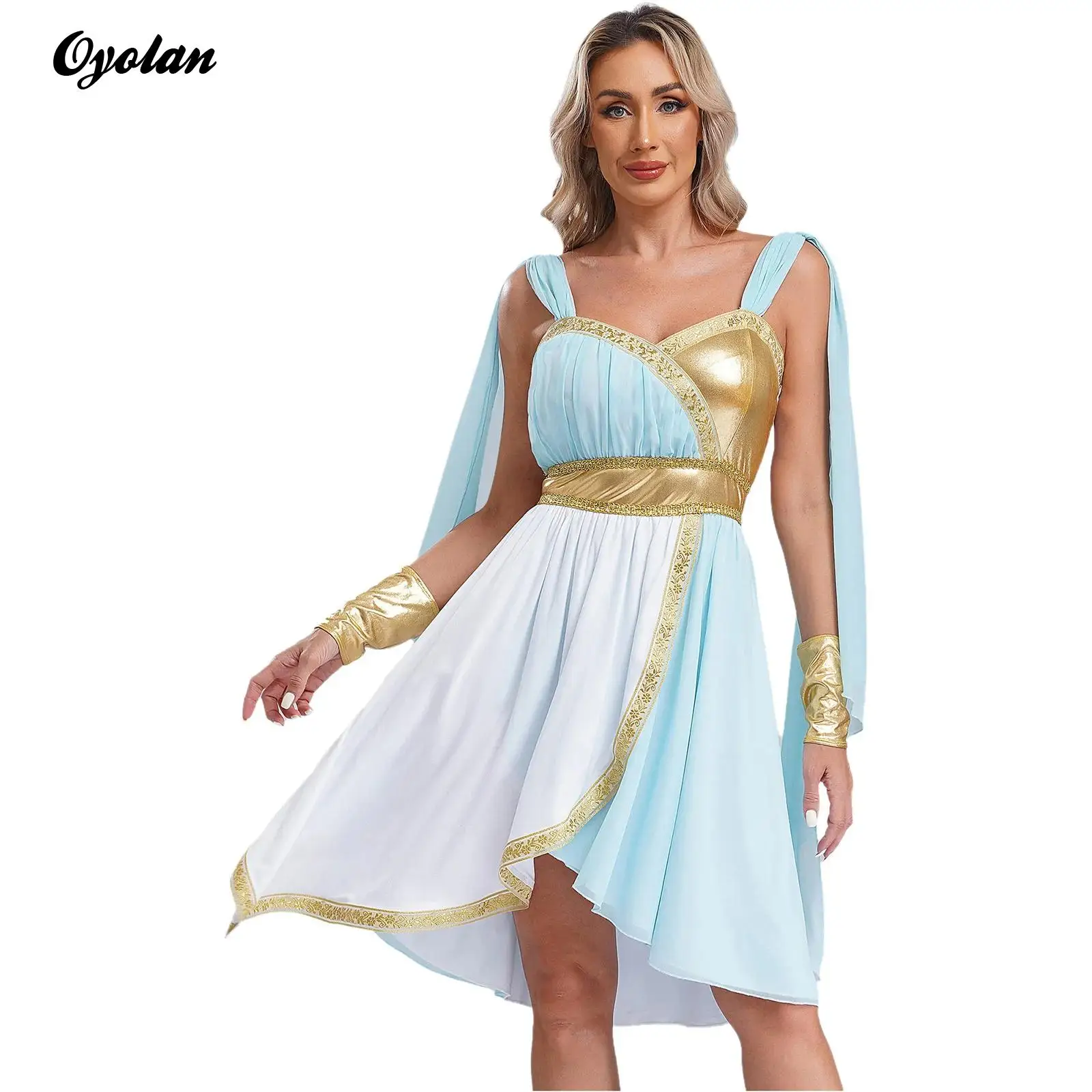 Liturgisches Lobpreis-Tanzkleid für Damen mit verstecktem Reißverschluss und Manschetten, antikes griechisches Gottheitskönigin-Halloween-Griechisches Cosplay-Kostüm