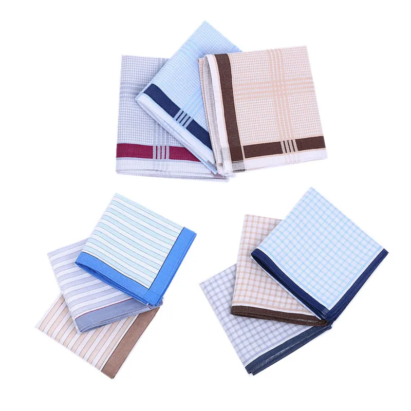 

3Pcs 43x43cm Square Vintage Plaid Scarf Hand Towels Men Suit Pocket Cotton Handkerchiefs Wedding Party Gift