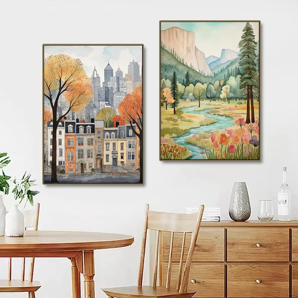 ملصق منظر طبيعي بألوان مائية عتيقة ، عالم سيتي ترافل ، برلين ، سويسرا ، ديكور صور جدارية منزلية ، لوحة قماشية