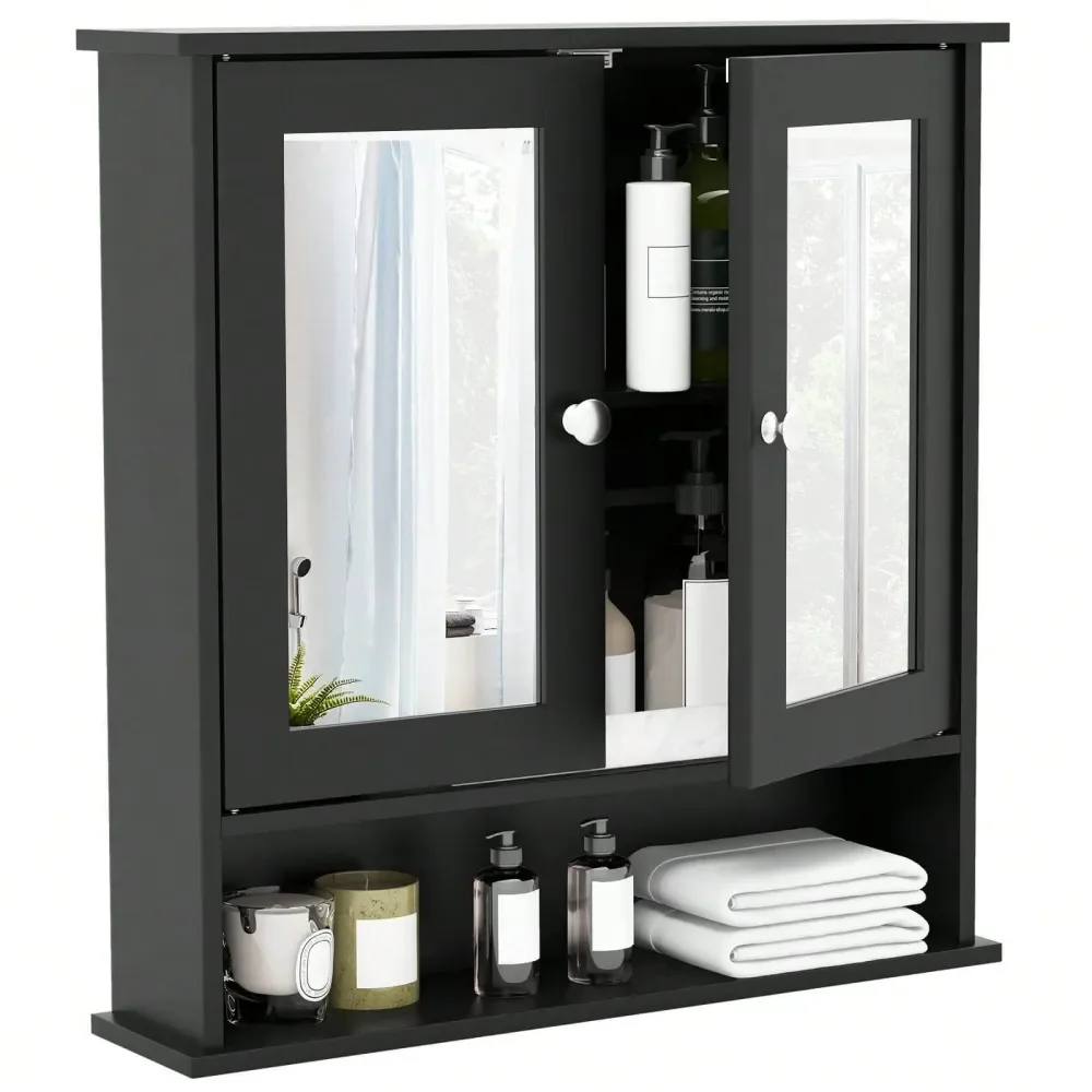 

Wall Mount Mirror Cabinet Bathroom Medicine Cabinet Organizer White Gray Brown Black