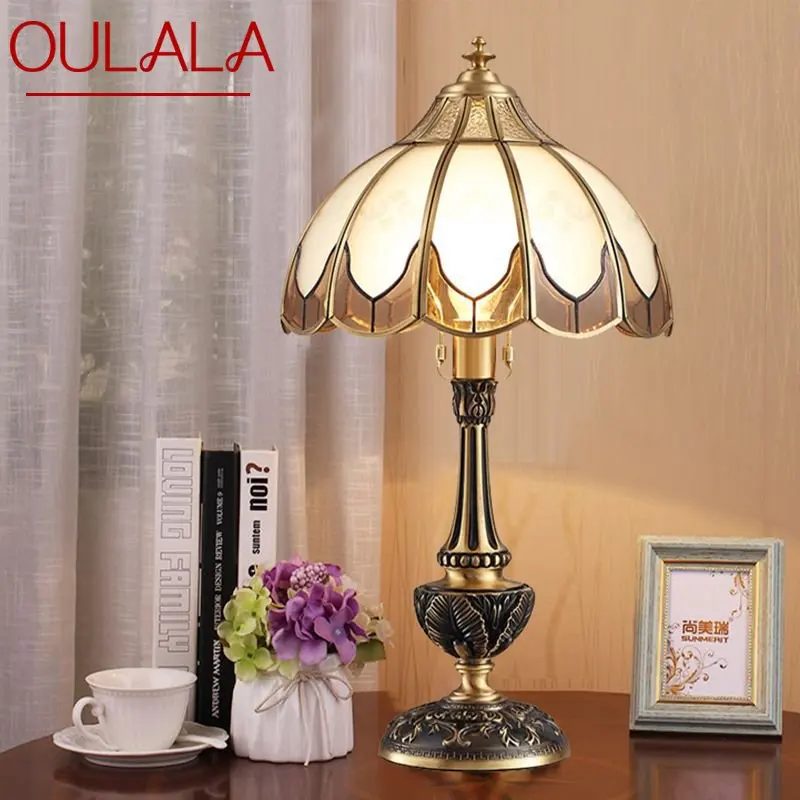 

OULALA Modern Brass Table Lamp LED American Luxury Creative Copper Glass Desk Floor Lights for Home Living Room Bedroom