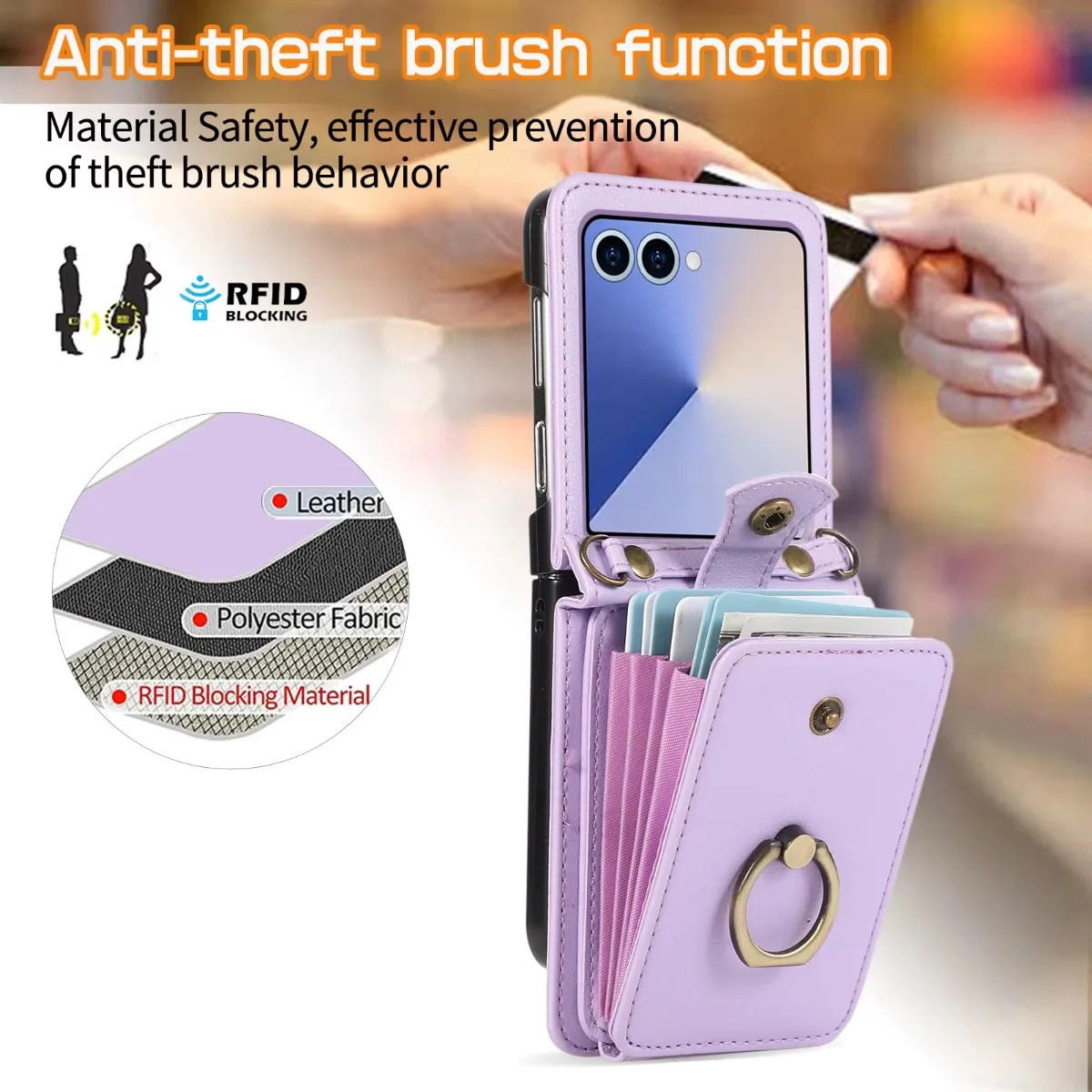 Soporte de anillo cruzado de cuero con ranura para tarjetas, funda de teléfono tipo billetera para Samsung Galaxy Z Flip 7 6 5 4 3 Flip7 FE, cubierta protectora de bisagra