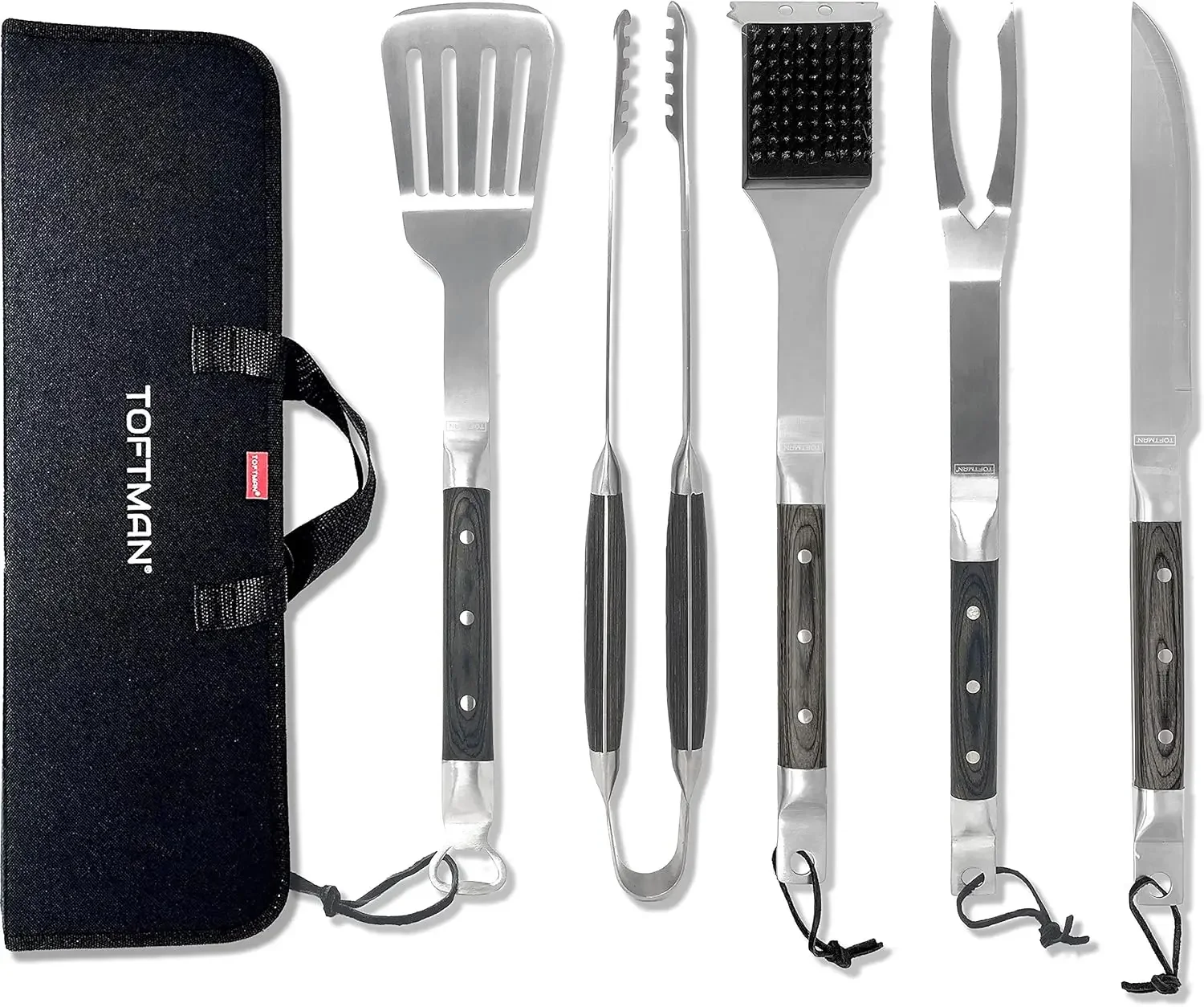 Grill Set, Stainless-Steel Spatula, Fork, and Tongs with Extra-Long Handles for Safe, Easy Flipping and Turning, Grillin